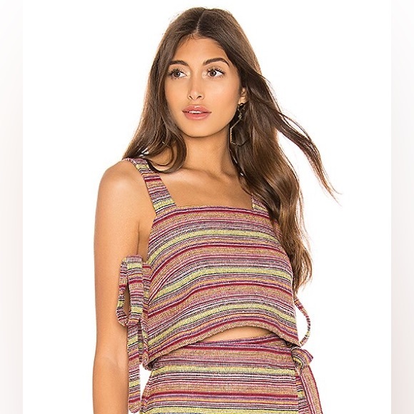 Tularosa Tops - Tularosa Multicolor Striped Cropped Tank Top - Pink, Yellow, Green
